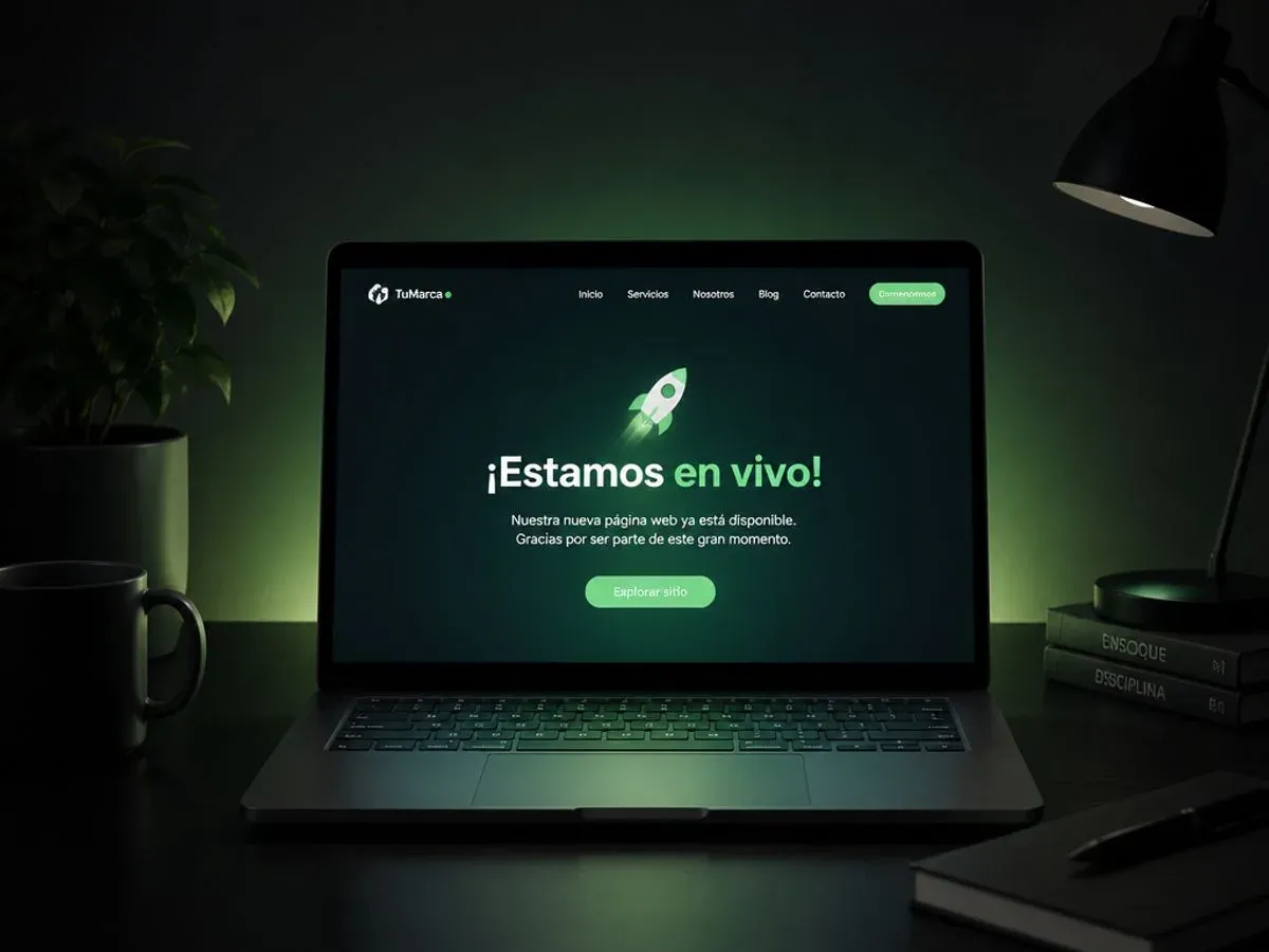 Pantalla de laptop mostrando un sitio recién publicado